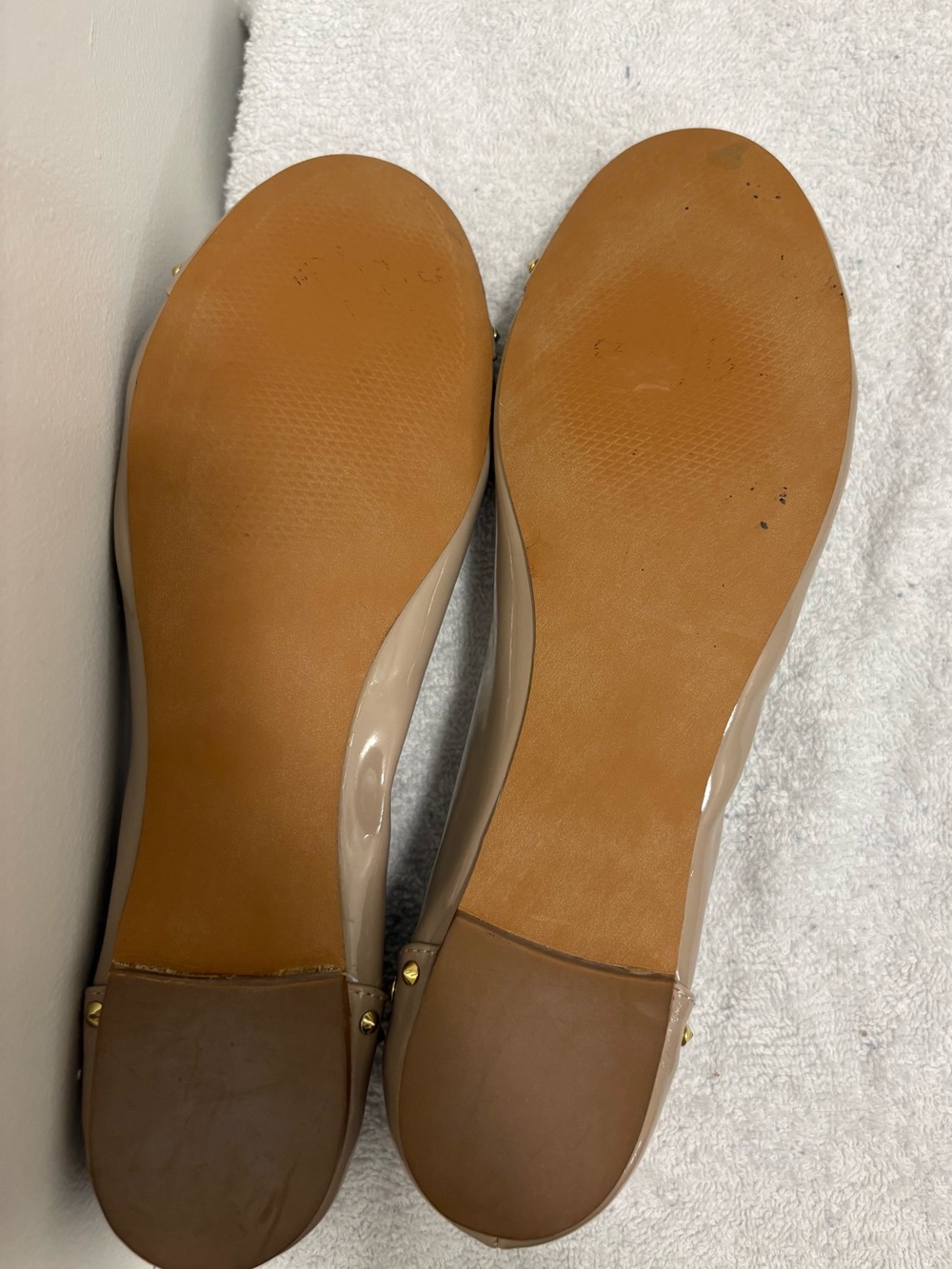 Steve Madden Beige Patent Ballet Flats with Gold Studs - Picture 5 of 8